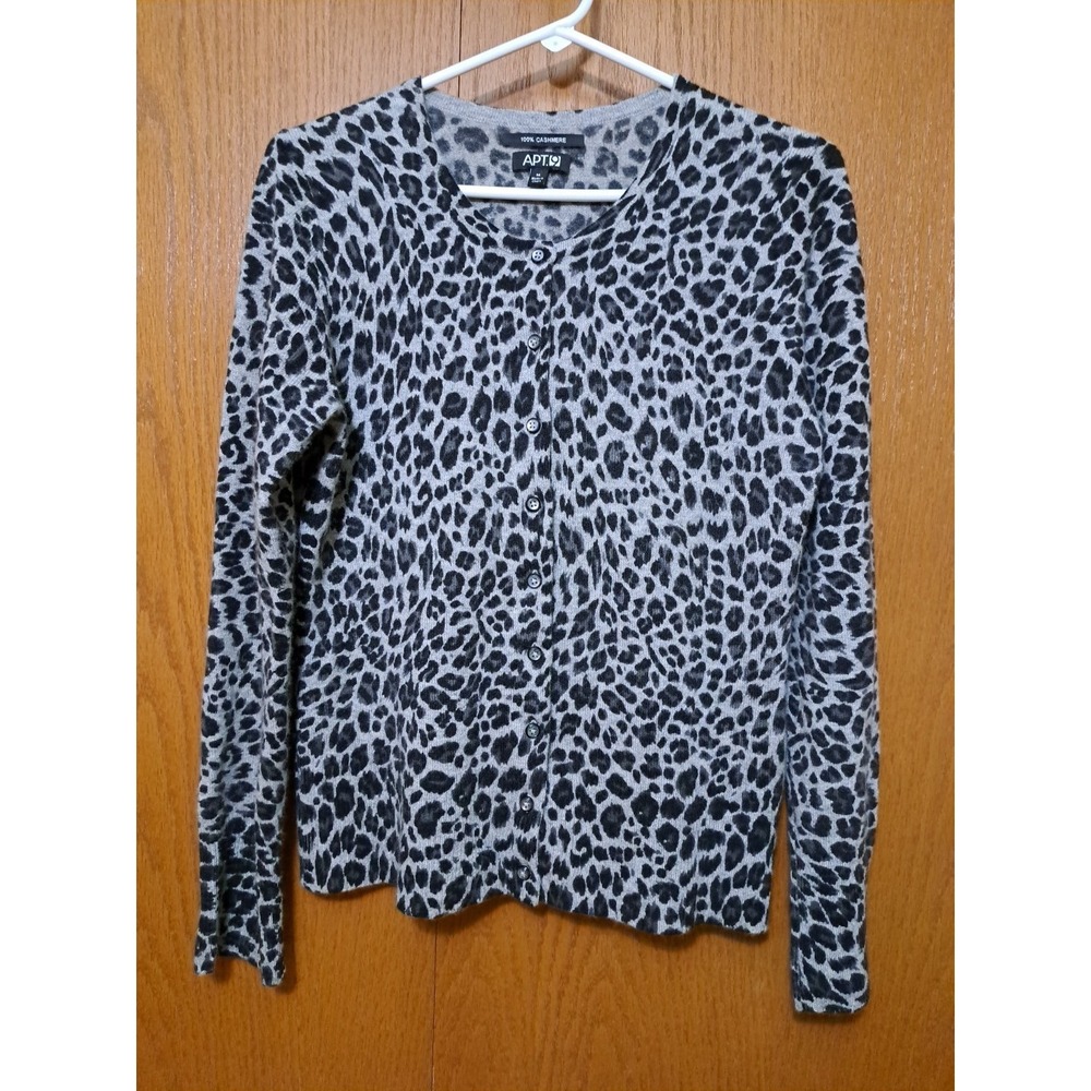 APT. 9 Women's Cashmere Leopard Print Button-Up Long Sleeve Cardigan Sweater M